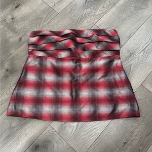 Red Plaid Strapless Top